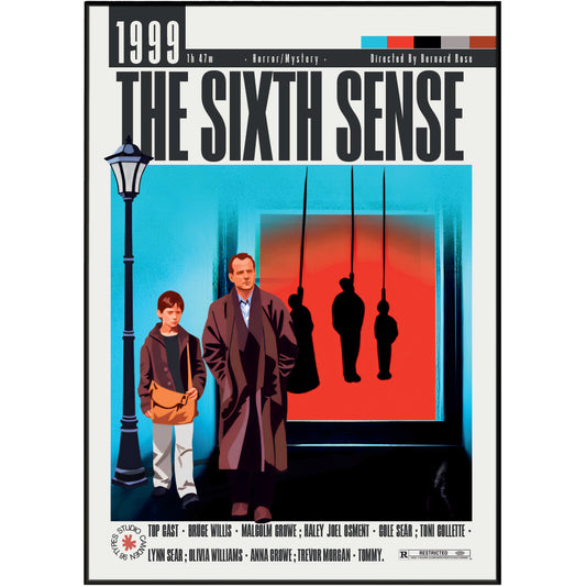 The Sixth Sense 1999 M Night Shyamalan film poster print UK — Bruce Willis Haley Joel Osment I see dead people wall art 260gsm printed in England