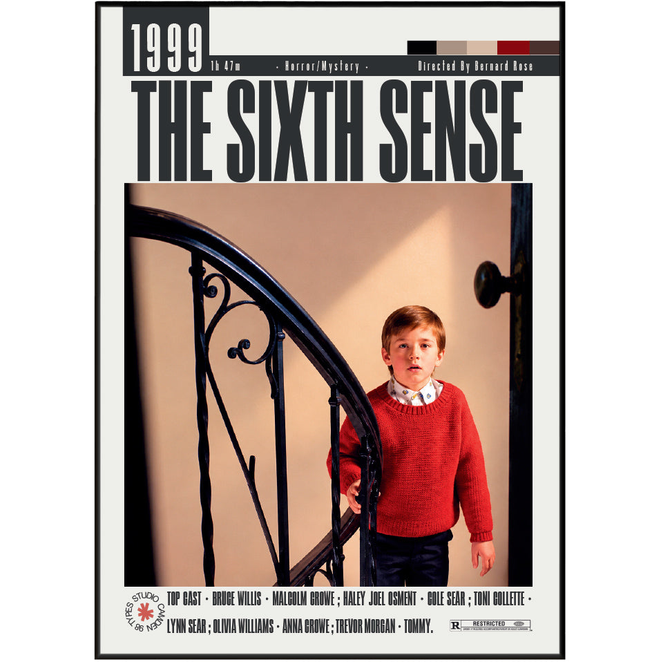 The Sixth Sense 1999 M Night Shyamalan film poster print UK — Bruce Willis Haley Joel Osment I see dead people wall art 260gsm printed in England