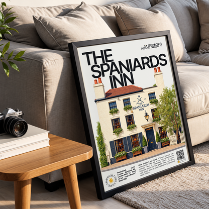 The Spaniards Inn poster print — Hampstead, London | whitewashed cottage-style facade with
hanging vines