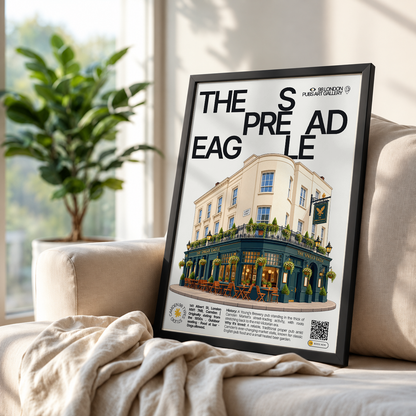The Spread Eagle poster, Camden, London: traditional market-street pub facade in Camden - 98 London Pubs Art Gallery by 98 Types