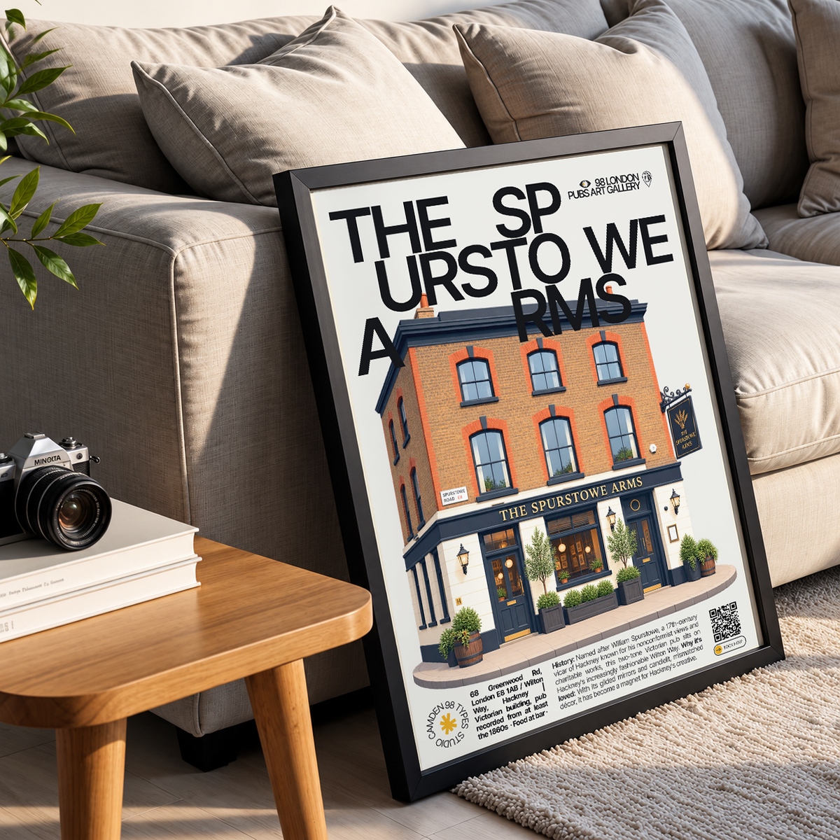 The Spurstowe Arms poster, Hackney, London: black and white Victorian pub facade - 98 London Pubs Art Gallery by 98 Types