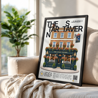 The Star Tavern poster, Belgravia, London: cobbled mews pub facade in Belgravia - 98 London Pubs Art Gallery by 98 Types