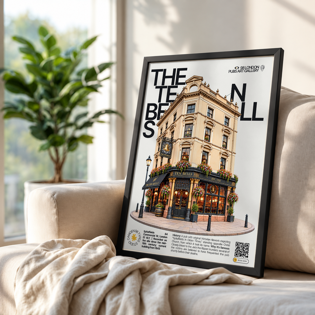 The Ten Bells poster, Spitalfields, London: Victorian tiled facade opposite Christ Church Spitalfields - 98 London Pubs Art Gallery by 98 Types