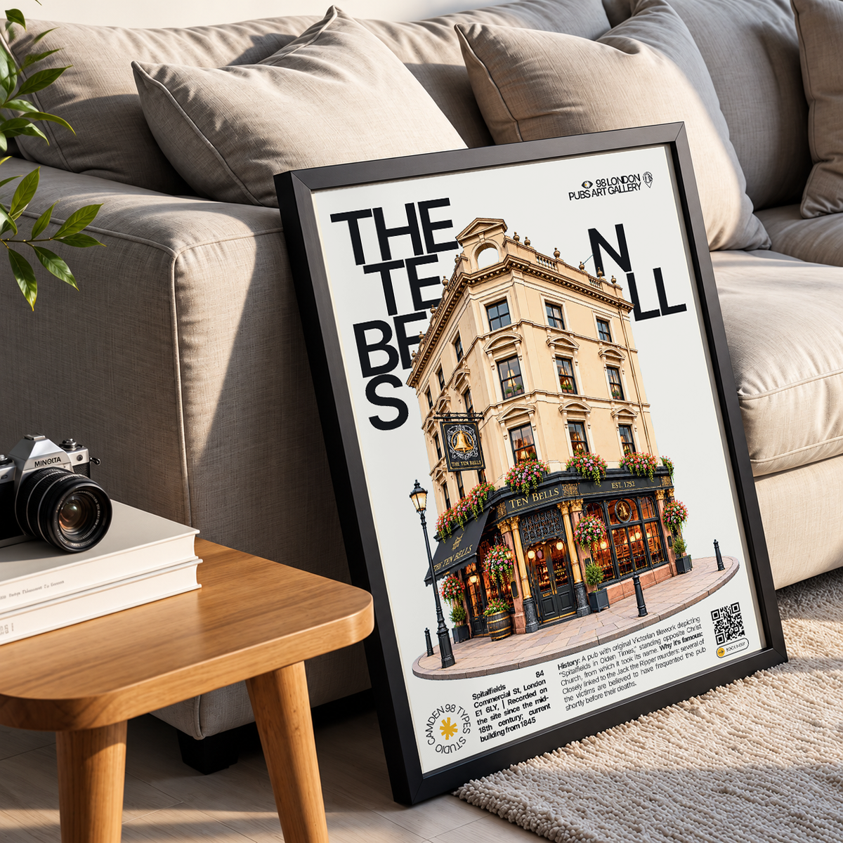 The Ten Bells poster, Spitalfields, London: Victorian tiled facade opposite Christ Church Spitalfields - 98 London Pubs Art Gallery by 98 Types