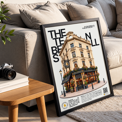 The Ten Bells poster, Spitalfields, London: Victorian tiled facade opposite Christ Church Spitalfields - 98 London Pubs Art Gallery by 98 Types
