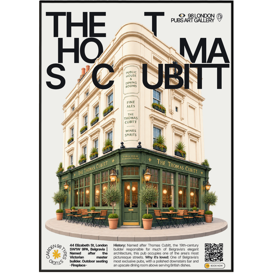 The Thomas Cubitt poster, Belgravia, London: elegant Belgravia townhouse pub facade - 98 London Pubs Art Gallery by 98 Types