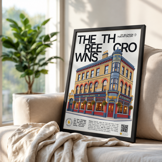 The Three Crowns poster print — Stoke Newington, London | pub facade with three crowns signage