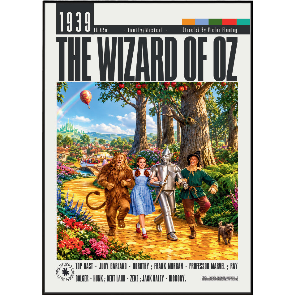 The Wizard of Oz 1939 4K Blu-ray movie poster cover, featuring the classic illustrated scene of Dorothy, the lion, the tin man, and the cow on the yellow road with the title at the top.
