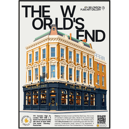 The World's End poster, Camden Town, London: large Victorian pub facade on Camden High Street - 98 London Pubs Art Gallery by 98 Types
