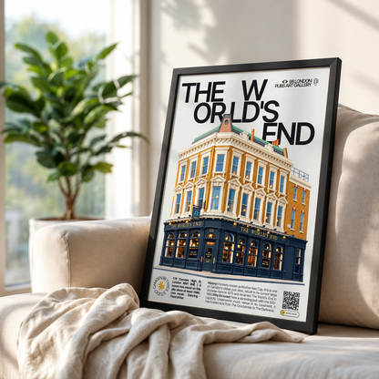 The World's End poster, Camden Town, London: large Victorian pub facade on Camden High Street - 98 London Pubs Art Gallery by 98 Types
