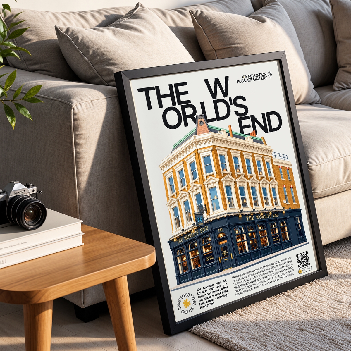The World's End poster, Camden Town, London: large Victorian pub facade on Camden High Street - 98 London Pubs Art Gallery by 98 Types