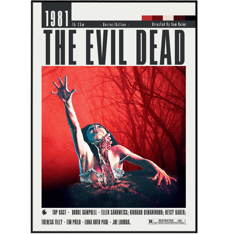 The Evil Dead 1981 horror film poster — Sam Raimi Bruce Campbell Ash cabin woods wall art print UK
