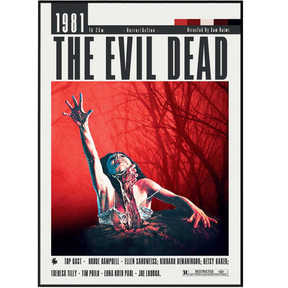 The Evil Dead 1981 horror film poster — Sam Raimi Bruce Campbell Ash cabin woods wall art print UK
