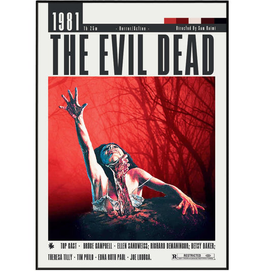 The Evil Dead 1981 horror film poster — Sam Raimi Bruce Campbell Ash cabin woods wall art print UK
