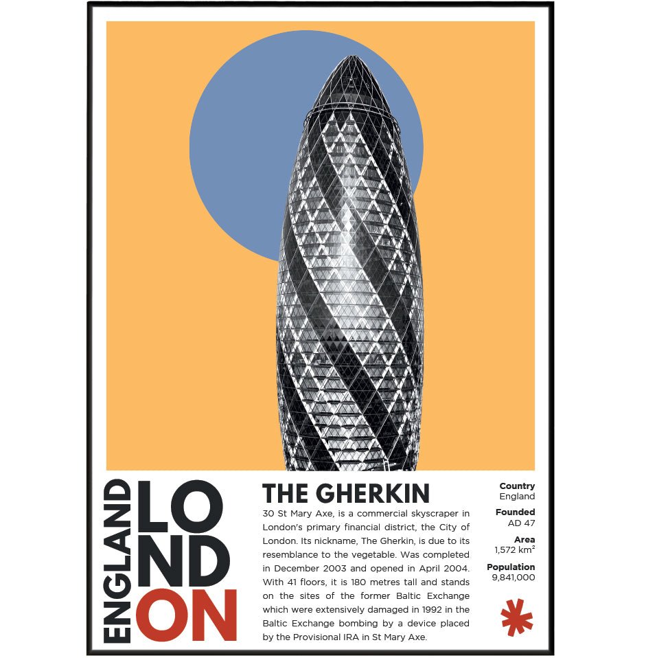 The Gherkin illustration poster — Foster Partners 30 St Mary Axe City London glass tower wall art print UK

