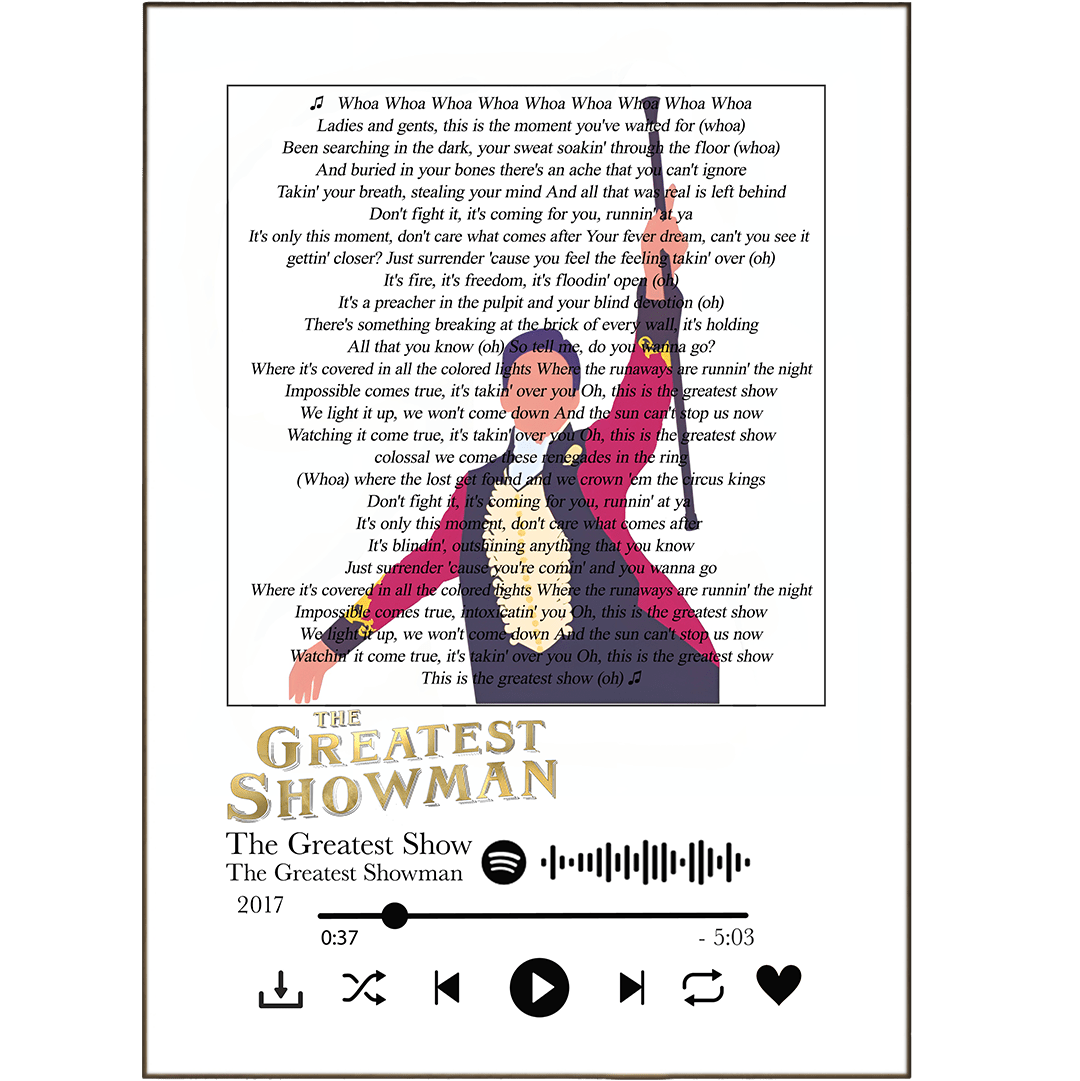 The Greatest Showman musical song lyrics art print poster UK