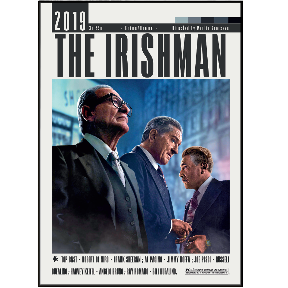 The Irishman 2019 Martin Scorsese film poster print UK — De Niro Pacino Pesci Netflix wall art 260gsm Camden Market