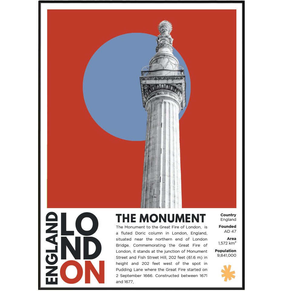 The Monument illustration poster — Christopher Wren Robert Hooke Great Fire London Fish Street Hill wall art print UK
