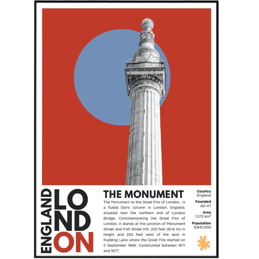 The Monument illustration poster — Christopher Wren Robert Hooke Great Fire London Fish Street Hill wall art print UK
