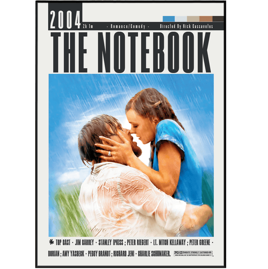 The Notebook 2004 romantic film poster — Noah Allie Ryan Gosling Rachel McAdams minimalist wall art print UK
