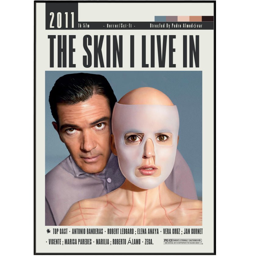 The Skin I Live In 2011 thriller film poster — Almodóvar Antonio Banderas body horror wall art print UK
