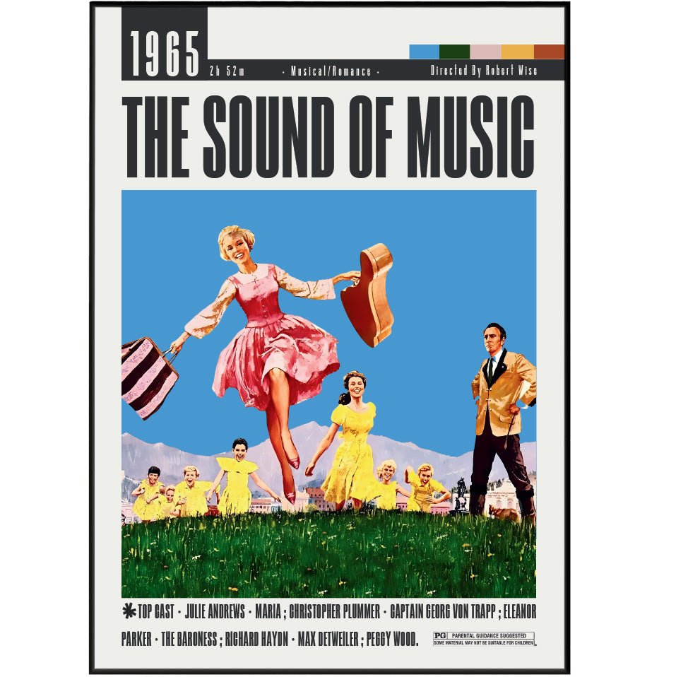 The Sound of Music 1965 classic film poster — Julie Andrews Austrian Alps minimalist wall art print UK
