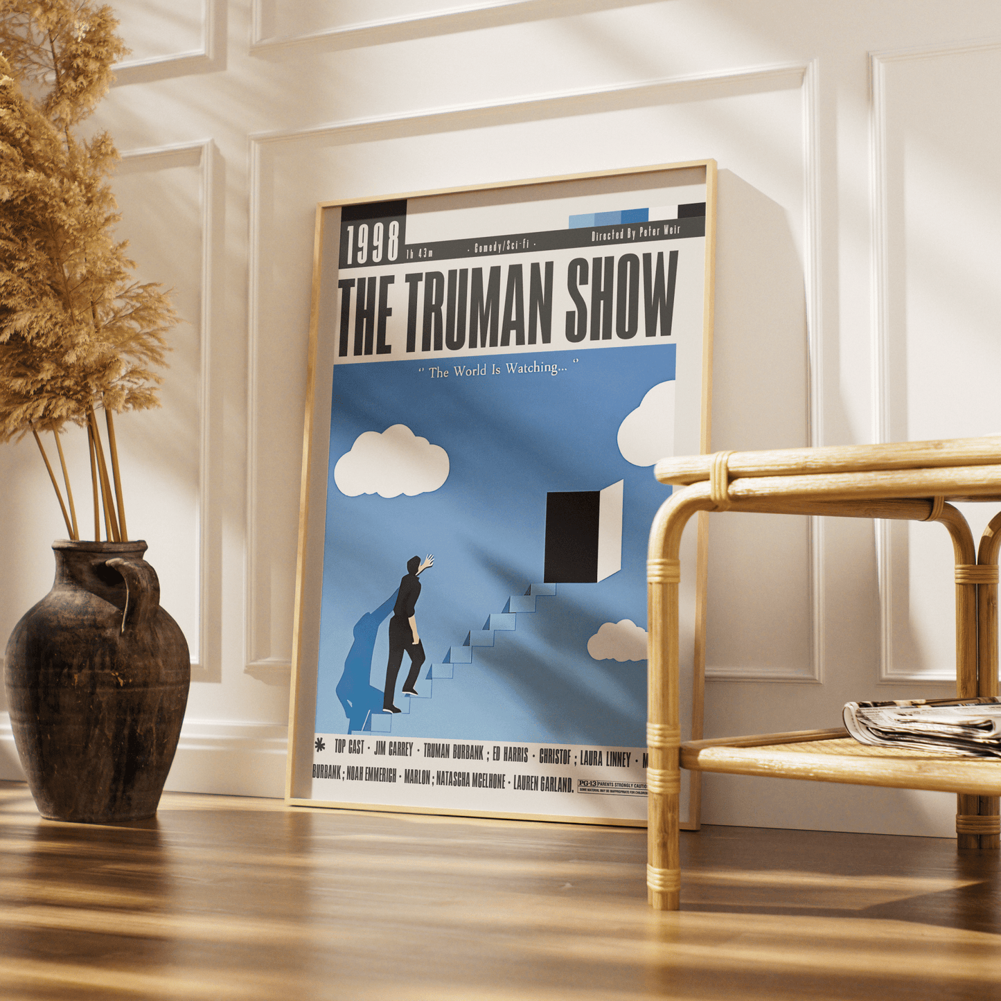 The Truman Show 1998 film poster — Jim Carrey Truman Burbank reality TV satire wall art print UK
