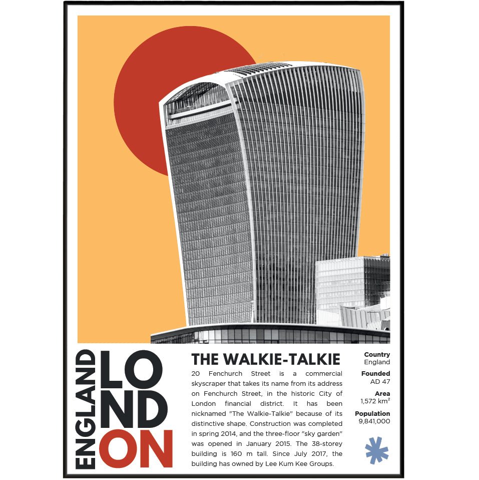 The Walkie-Talkie illustration poster — Rafael Viñoly 20 Fenchurch Street City Skygarden London wall art print UK
