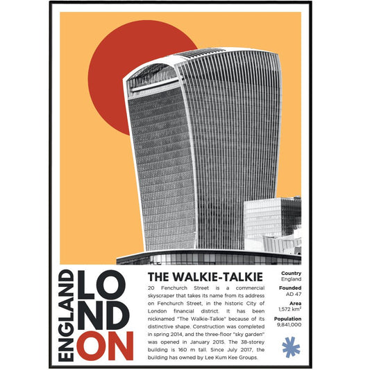 The Walkie-Talkie illustration poster — Rafael Viñoly 20 Fenchurch Street City Skygarden London wall art print UK
