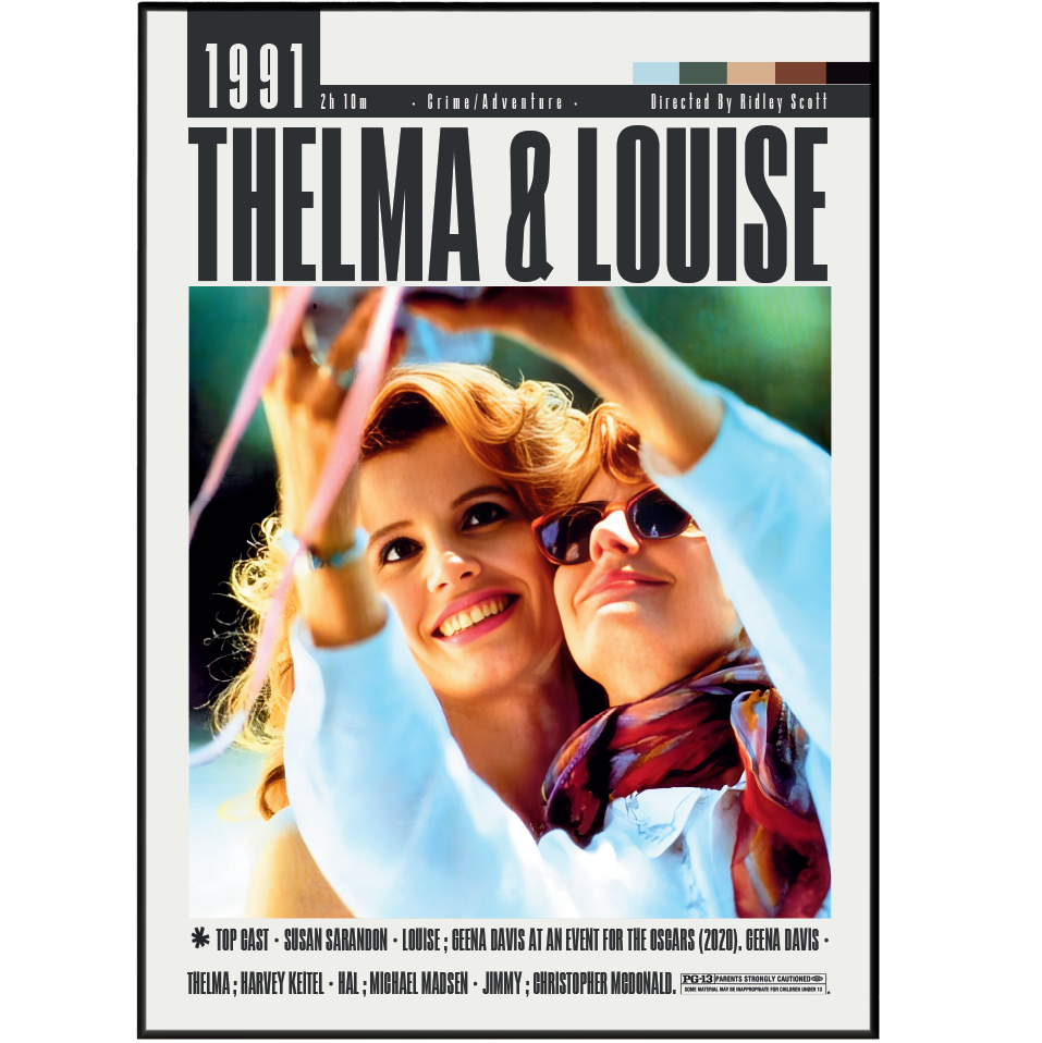 Thelma and Louise 1991 film poster — Geena Davis Susan Sarandon road trip minimalist wall art print UK

