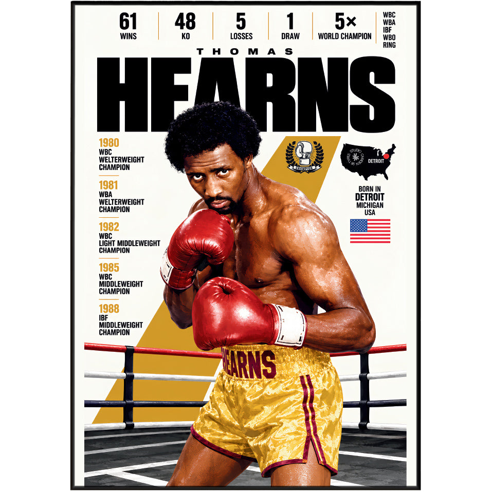 Thomas Hearns poster, American boxing wall art print in a man cave - 98types
