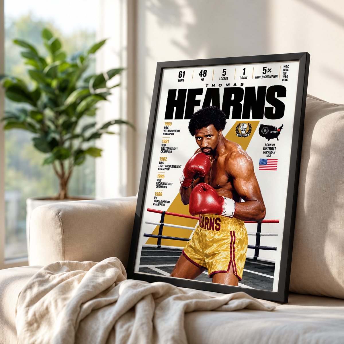 Thomas Hearns poster, American boxing wall art print in a man cave - 98types