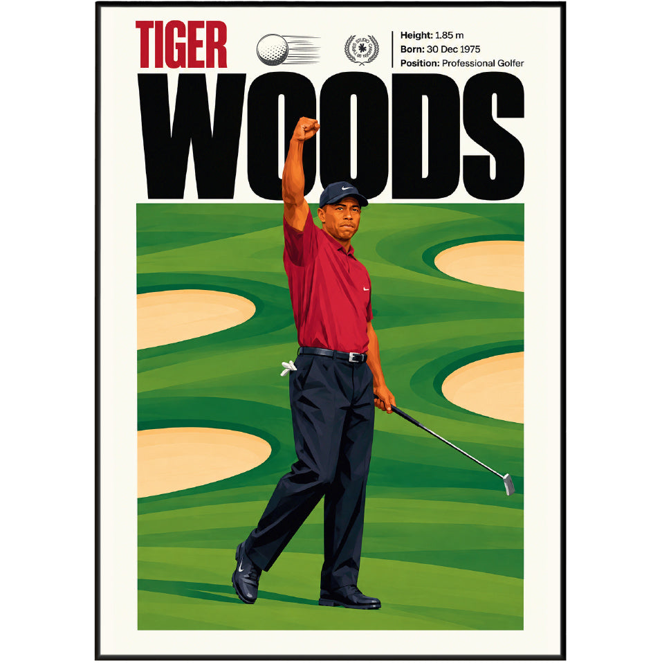 Tiger Woods poster, American golf wall art print in a study - 98types