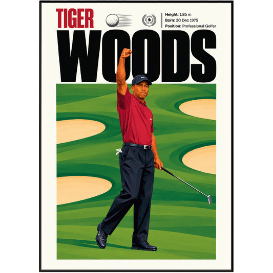 Tiger Woods poster, American golf wall art print in a study - 98types