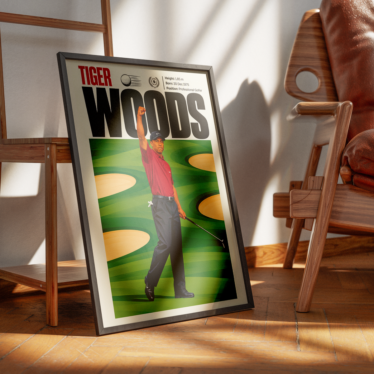 Tiger Woods poster, American golf wall art print in a study - 98types