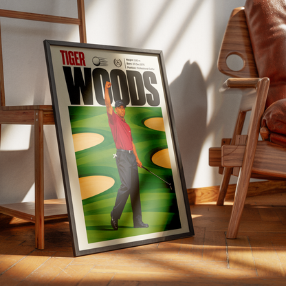Tiger Woods poster, American golf wall art print in a study - 98types