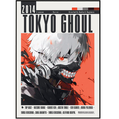 Tokyo Ghoul 2014 anime poster — Ken Kaneki half-ghoul dark fantasy wall art print UK
