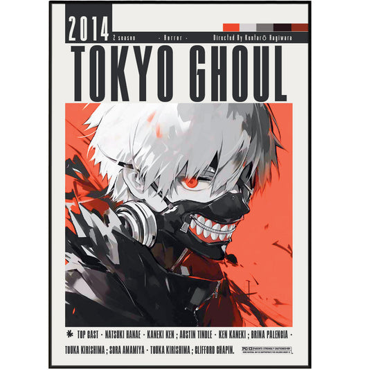 Tokyo Ghoul 2014 anime poster — Ken Kaneki half-ghoul dark fantasy wall art print UK
