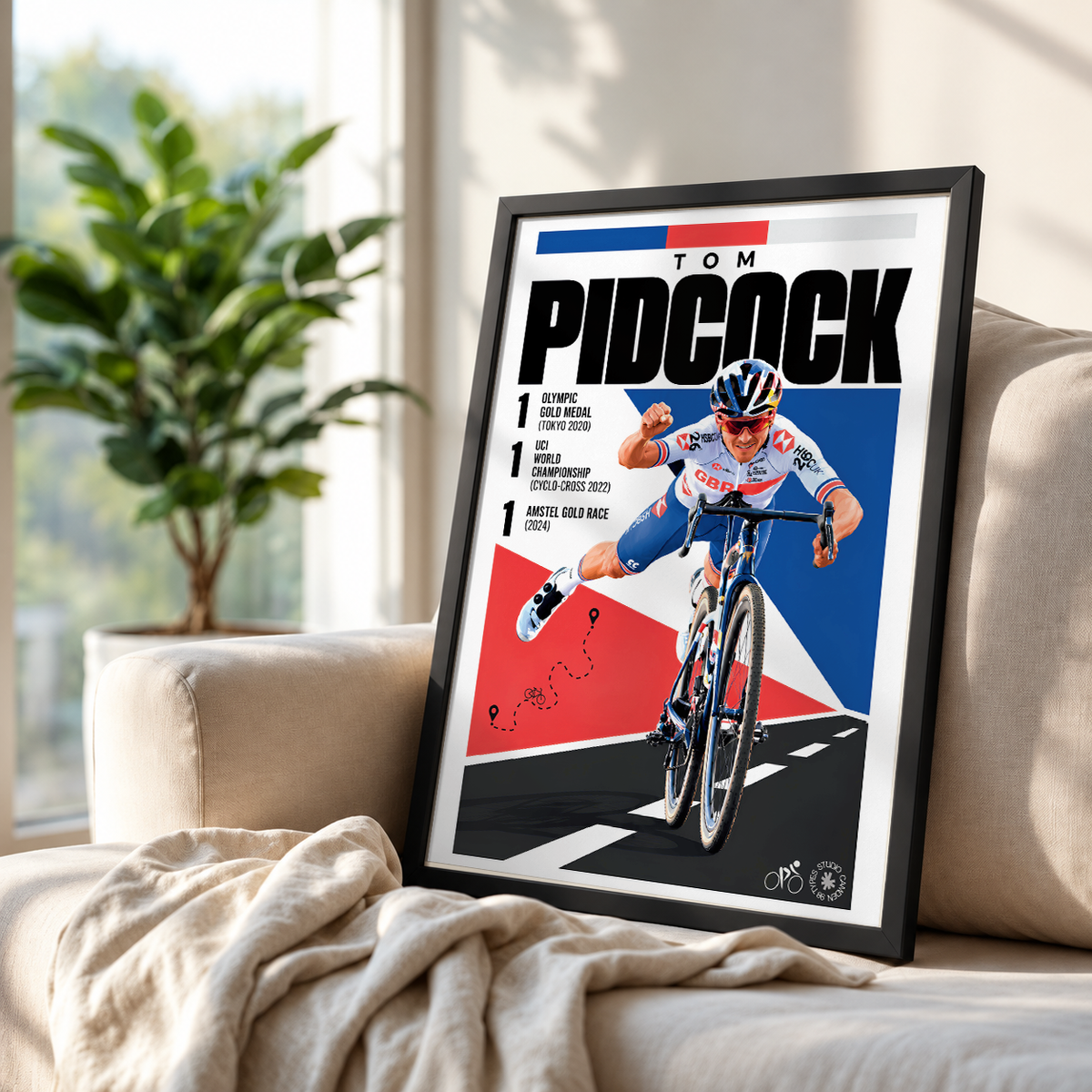 Tom Pidcock poster, British cycling wall art print in a pain cave - 98types