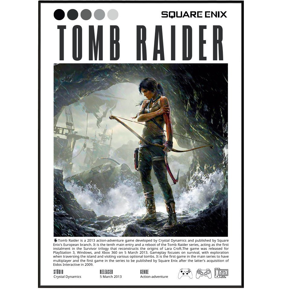 Tomb Raider 1996 retro game poster — Core Design Lara Croft Egypt Peru Lost Valley wall art print UK - 98types