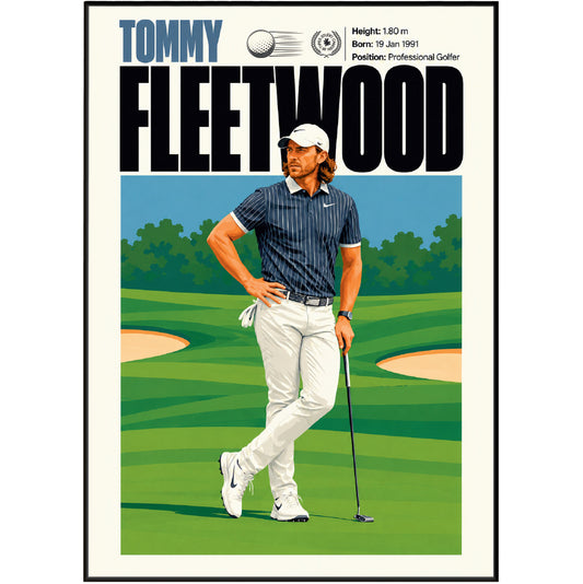 Tommy Fleetwood poster, British golf wall art print in a golf clubhouse - 98types