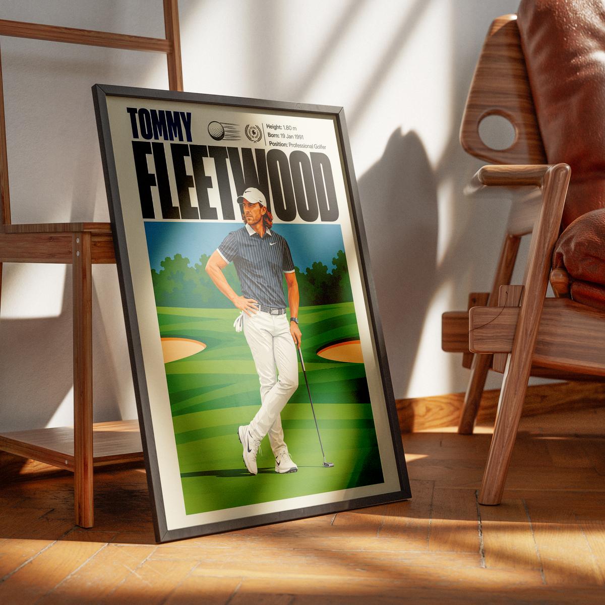 Tommy Fleetwood poster, British golf wall art print in a golf clubhouse - 98types