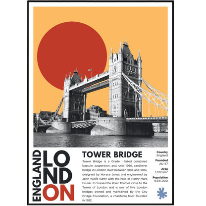 Tower Bridge illustration poster — Horace Jones Victorian bascule bridge Thames London landmark wall art print UK
