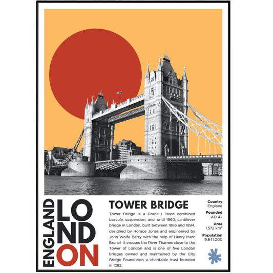 Tower Bridge illustration poster — Horace Jones Victorian bascule bridge Thames London landmark wall art print UK
