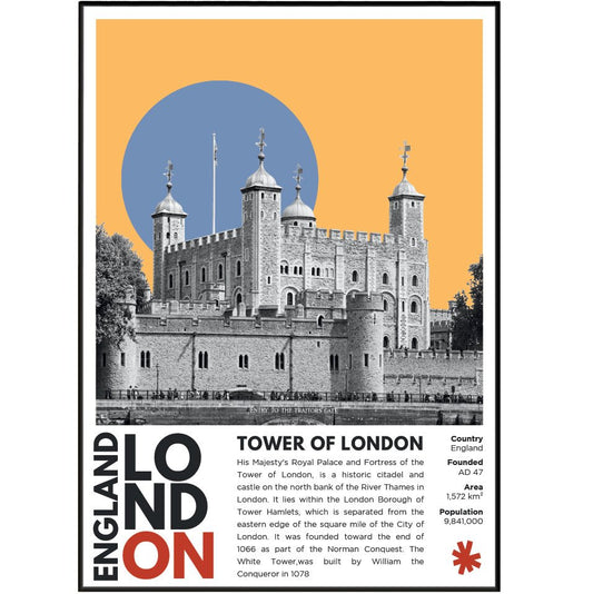 Tower of London illustration poster — William Conqueror White Tower Crown Jewels historic castle wall art print UK

