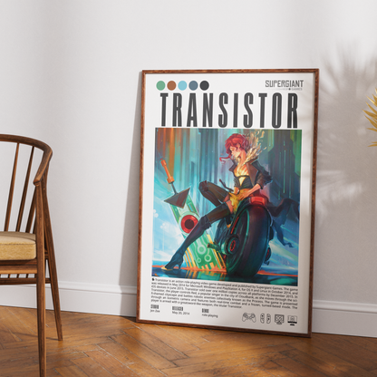Transistor 2014 game poster — Supergiant Games Red sword cyberpunk action RPG wall art print UK