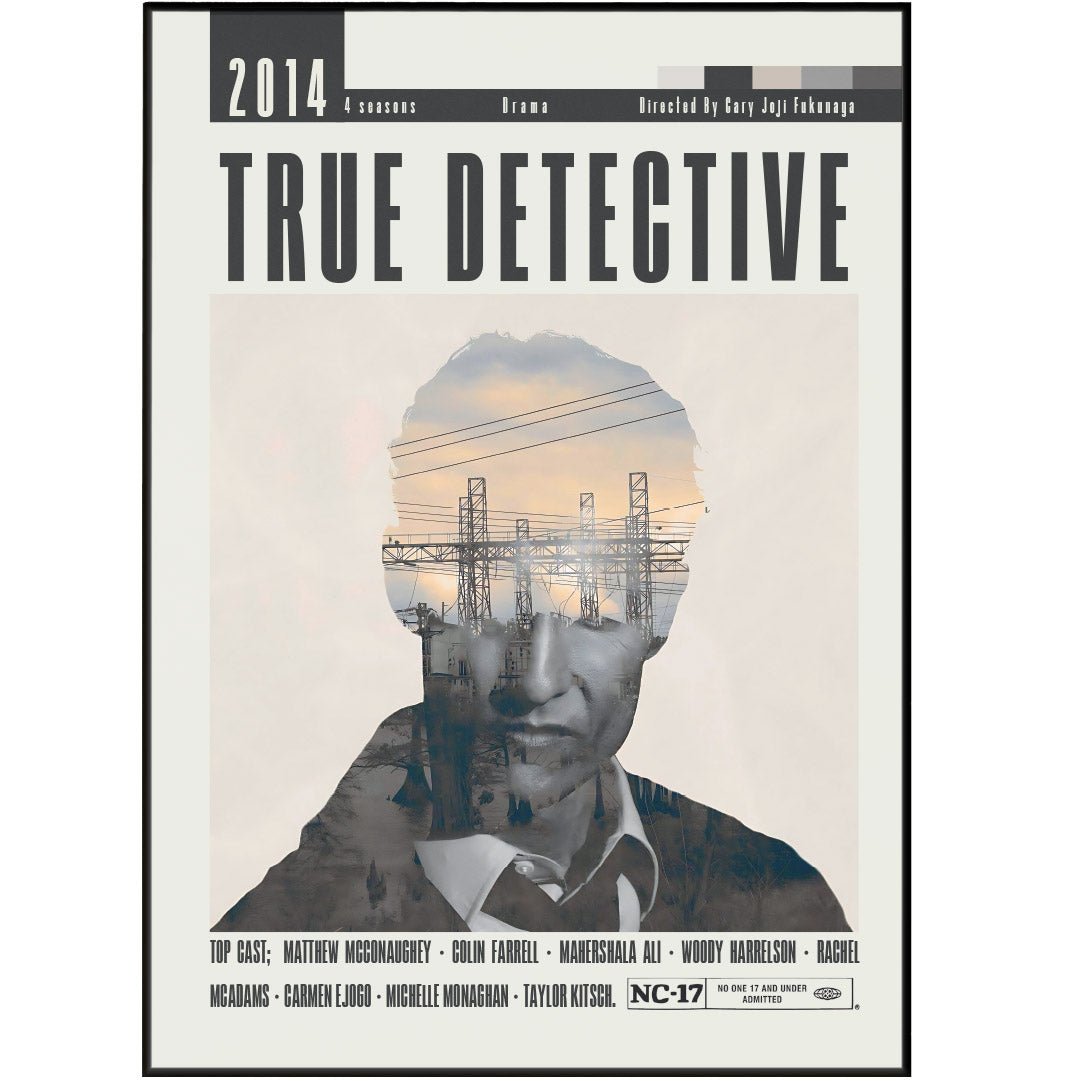 True Detective HBO TV series poster — Rust Cohle Marty Hart Louisiana wall art print UK
