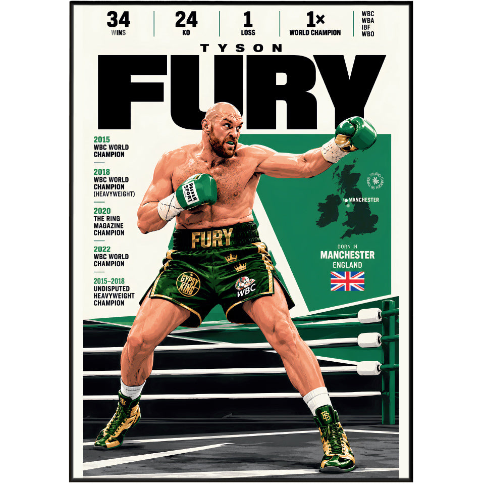 Tyson Fury poster, British boxing wall art print in a bedroom - 98types