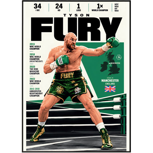 Tyson Fury poster, British boxing wall art print in a bedroom - 98types