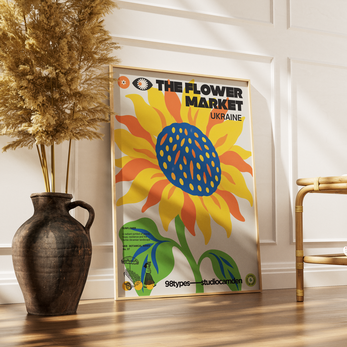 The Flower Market Ukraine Sunflower botanical poster print UK — national flower symbol of hope graphic wall art 260gsm printed in England Camden Market
